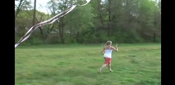  Innocent teen Kitty flying her kite